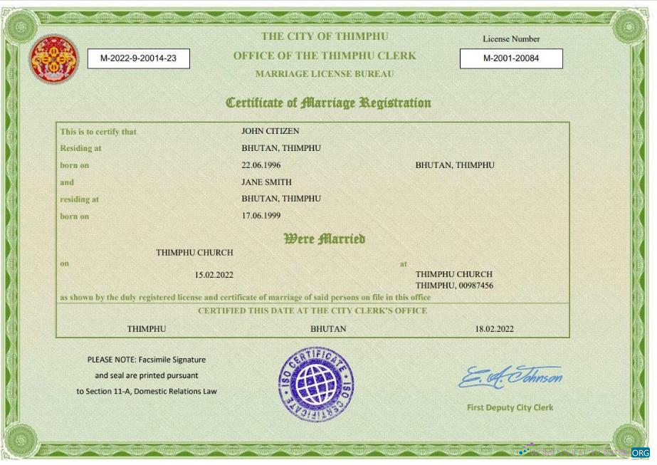 Download Bhutan marriage certificate Word and PDF template Photoshop template